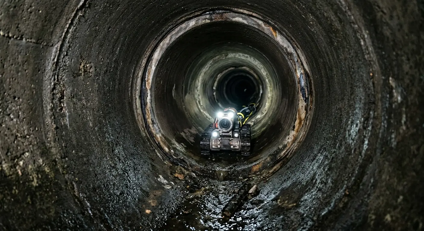 Robotic sewer camera inspecting pipe interior for Sewer Line Repair in Millington